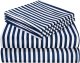 6 Piece Printed King Size Bed Sheets, Extra Soft Brushed Microfiber 1800 Bedding Pattern Sheets, Deep Pocket, Wrinkle & Fade Free, Navy Pinstripe