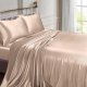 Satin Sheets Queen Silky Soft Satin Bed Sheets Amber Beige Satin Sheet Set, 1 Deep Pocket Fitted Sheet + 1 Flat Sheet + 2 Pillowcases