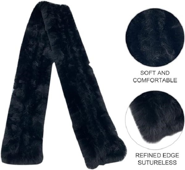 Faux Fur Scarf Shawl - Warm Soft Knitted Wraps, Elegant Rex Rabbit Effect Scarfs for Women, Girls