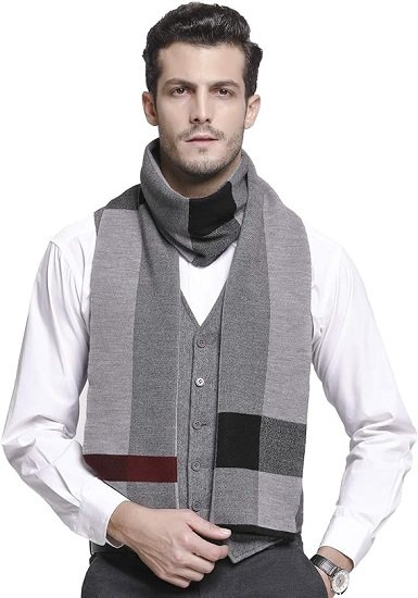 Men's Winter Cashmere Feel  Wool Soft Warm Knitted Scarf