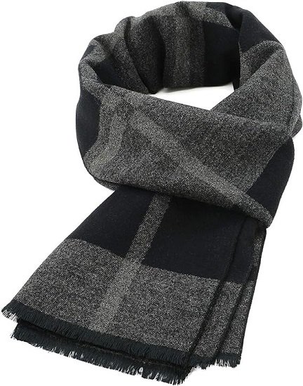 Mens Winter Warm Long Soft Scarf Plaid Tassel Scarf for Men Soft Classic Scarves