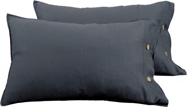 100% Linen Pillowcases Set of 2 Natural Linen Pillow Cases Coconut Buttons Closure Flax Pillowshams Grey,King 20"x 40"
