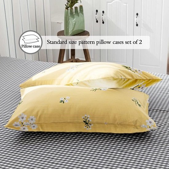 Yellow Floral Bedding Queen Duvet Cover White Flowers Comforter Cover Set Queen Size for Teen Girls Cotton Quilt Cover with Zipper