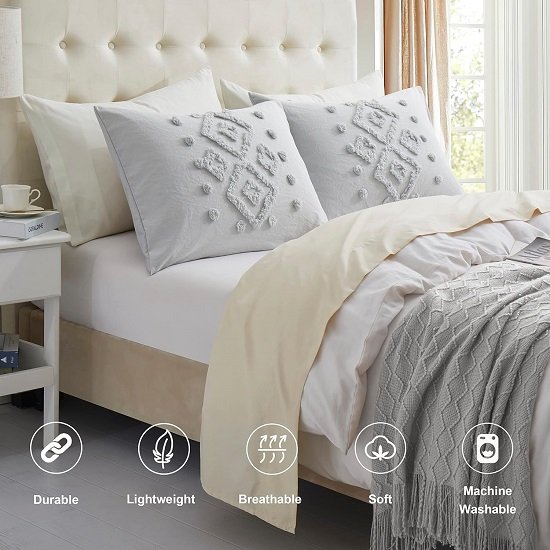 Pillow Cases King Size Set of 2, Tufted and Super Soft Boho Pillowcase with Envelope Closure, 20x36 inches, Grey