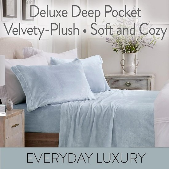 Ultra Soft Micro Fleece Sheets Set with Extra Deep Pockets | Extra Soft Velvet Fleece Sheet Set | Super Plush Polar Fleece | Velvet Plush Cozy Warmth  (Full, Glacier Blue)