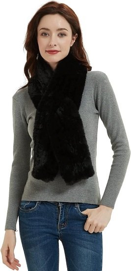 Faux Fur Scarf Shawl - Warm Soft Knitted Wraps, Elegant Rex Rabbit Effect Scarfs for Women, Girls