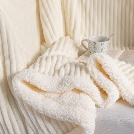 Blanket Fleece Throw – 51x63, Beige – Soft, Plush, Fluffy, Fuzzy, Warm, Cozy, Thick – Perfect for Couch, Bed, Sofa, Chair - Reversible Throw Blanket